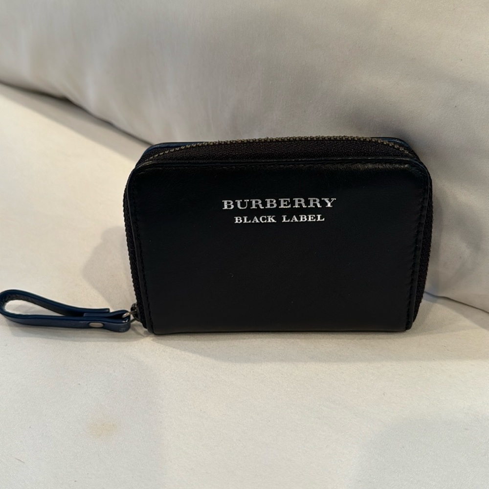 BURBERRY BLACK LABEL zippy wallet & 3 key holder Black & Blue Leather Wallet.